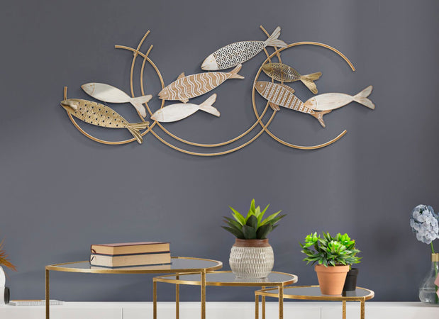 Pannello pesciolini decorativi in legno MDF e ferro per decorazioni ambienti