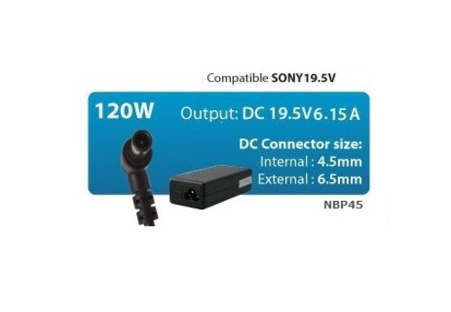 Alimentatore compatible per Notebook Sony - 120W - AC Adapter 19,5V 6,15A, - Tip 6.0-4.0-120W - Cavo alimentazione NON incluso