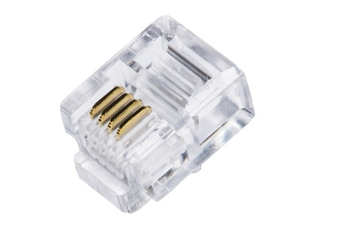 Connettori trasparenti RJ11 - 6 posizioni 4 contatti, tipicamente in uso nei cavi telefonici - Confezione 100 pz.