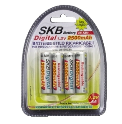 Confezione 4 batterie Ricaricabili STILO SKB - Tipo Stilo AA - 2500 mah