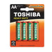 Confezione 4 batterie STILO Toshiba - Tipo AA - 1.5v (Confezione 4 pezzi)
