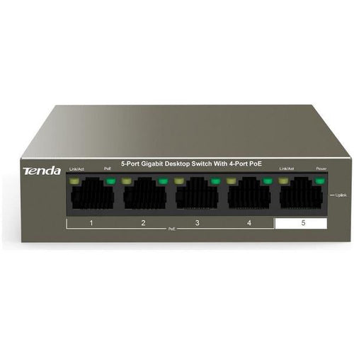 Switch di rete Tenda TEG1105P-4-63W POE - Desktop Switch Gigabit 5 porte 10/100/1000 Mbps con 4 porte PoE - Supporto Power over Ethernet (PoE)