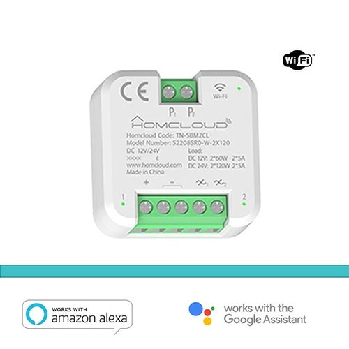 Modulo Relè Wi-Fi intelligente 12-24V IN e OUT da incasso 2CH (pulsante) - comandabile da Smartphone e Vocalmente.