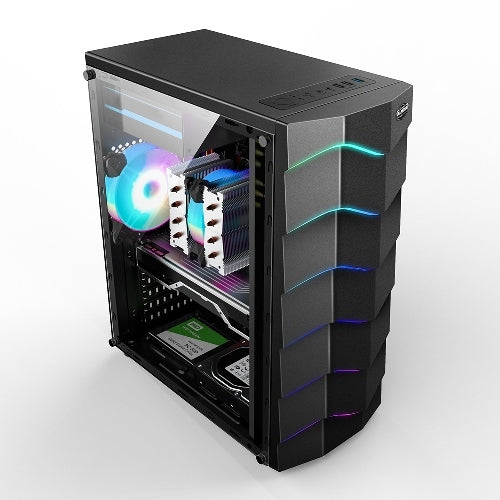 Case Gaming Mach Power GMSC11 + centralina IT-GMHARF - Alimentatore NON presente - 3x USB - 1x Ventola ARGB - Pannello laterale in vetro temperato - 1 Led RGB - Mid Tower