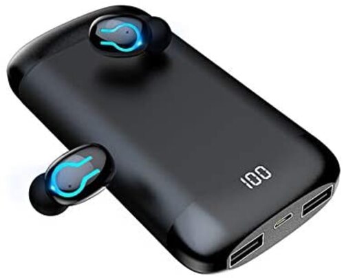 Auricolari Q66 TWS Bluetooth V5.0 con Powerbank - Stereo Stile Sportivo - Auricolari Impermeabili con Doppio Microfono e 6000mAh - Scatola di Carica Batteria