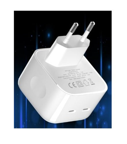 Alimentatore carica rapida - doppia uscita Tipo-C 2 x 18W - potenza totale 36 Watt - Bianco