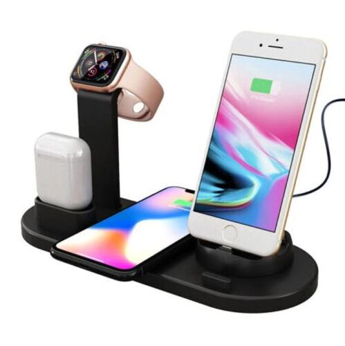 Base di Ricarica Multi-Funzione 3 in 1 - Girevole - Ricarica Smartphone, Smartwatch, Auricolari - /Micro USB/Tipo-C - Nera