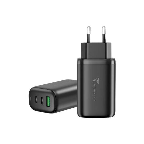 Caricatore Techmade Usb A + 2x type-C - 65 watt - nero