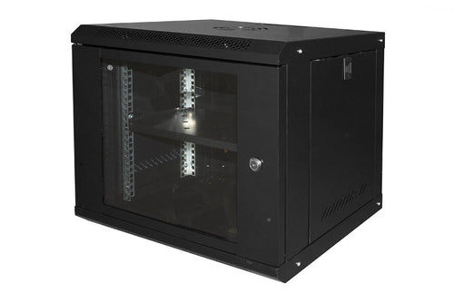 Armadio rack 19 - 9 unita' - da muro per reti - (a)450 x (p)400 x (l) 530 mm - colore nero - porta vetro