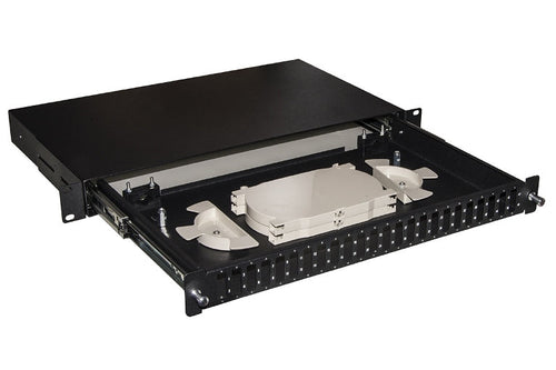 CASSETTO FIBRA OTTICA 24 PORTE PER ADATTATORI SC DUPLEX 1 UNITA' PER INSTALLAZIONE 19 NERO CON BINARI TELESCOPICI (LKFO24SCDN)