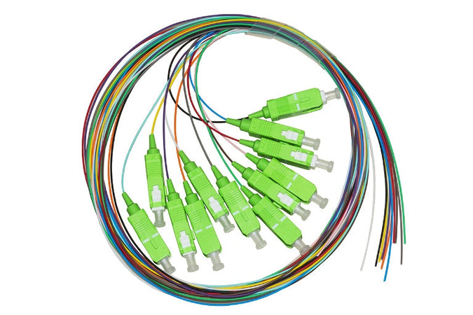 Set 12 cavi pigtail fibra ottica colorati - connettori sc apc - singlemode 9/125 - os2 simplex - 12Pz - 2 mt