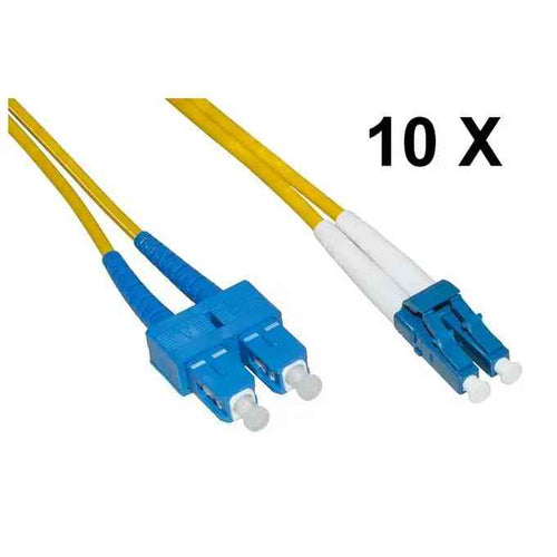 Confezione 10 cavi fibra ottica lc a sc singlemode - duplex os2 - guaina 2 mm 9/125 - 10pz - 1 mt