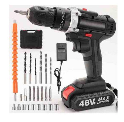 TRAPANO ELETTRICO A BATTERIA 48V - SET COMPLETO - 3 VELOCITA VARIABILI - MANDRILLO IN ACCIAIO