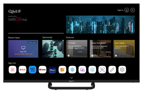 Televisore Qbell QT55UWF9B - Display 55 pollici Led UHD 4K - 3840x2160 ULTRA-HD - WebOs SMART TV - DVB-T2/C - HDMI - USB, Wifi - Vesa - Doppio Telecomando