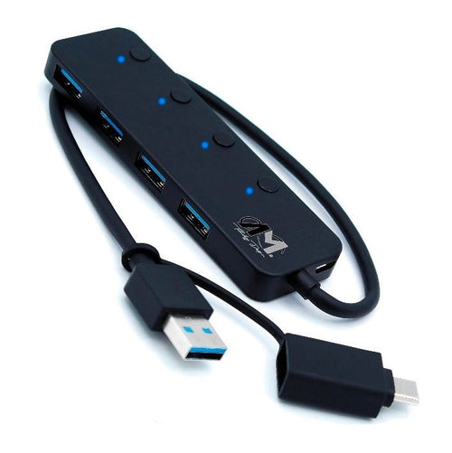 Hub Usb C 3.2 Alimentato AM - Ciabatta multipresa USB - Sdoppiatore USB per PC/Mac/PS4/PS5/Xbox/TV/Auto/Smartphone - Interruttori ON/OFF +Led+Adattatore USB-C
