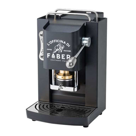 Macchina Caffè A Cialde Faber Pro Deluxe - Corpo Intero In Acciaio Inox Verniciato Mat - Griglia Poggia Tazza In Metallo - Color Nero Rifiniture Crom