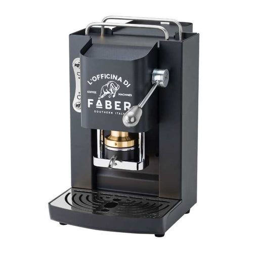Macchina Caffè A Cialde Faber Pro Deluxe - Corpo Intero In Acciaio Inox Verniciato Mat - Griglia Poggia Tazza In Metallo - Color Nero Rifiniture Crom