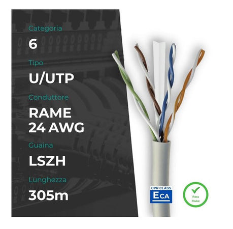 Matassa di rete U/UTP Cat6 - CCA - LSZH CPR Eca (PASS FLUKE) - Lunghezza 305 Mt. - Grigio