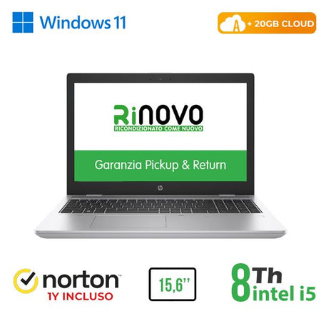 NOTEBOOK 650 G5 15.6" INTEL CORE I5-8 GEN. 8GB 256GB SSD WINDOWS 11 PRO + NORTON ANTIVIRUS + 20GB CLOUD - RICONDIZIONATO - GAR. 12 MESI
