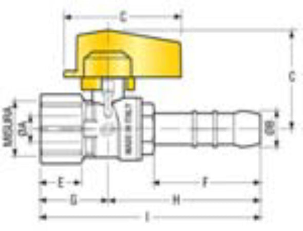 CONNEX - VALVOLA GAS SFERA DRITTA F1/2" CON PORTAGOMMA LUNGO
