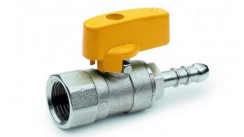 RUBINETTO PER GAS A SFERA CON PORTAGOMMA CORTO - RACCORDO F1/2