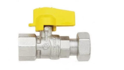 RUBINETTO PER GAS A SFERA DRITTO CON DADO GIREVOLE - RACCORDO F1/2xF1/2