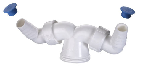 CONNETTORE IN PLASTICA A DOPPIO COLLEGAMENTO PER LAVATRICE 11/2 - IN PVC COLORE BIANCO
