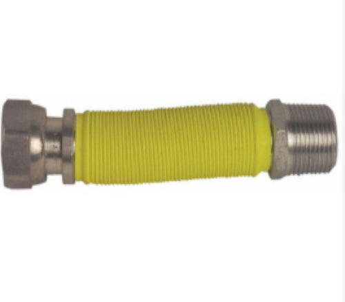 TUBO FLESSIBILE ED ESTENSIBILE PER GAS 65/125MM - RACCORDO 1/2x3/4 - IN ACCIAIO INOX - COLORE GIALLO