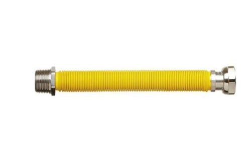 TUBO FLESSIBILE ED ESTENSIBILE PER GAS 100/200MM - RACCORDO 1/2x3/4 - IN ACCIAIO INOX - COLORE GIALLO