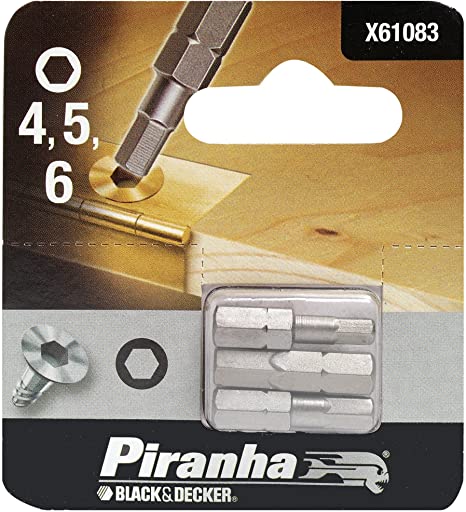 BLACK&DECKER - 3 PEZZI - PIRANHA INSERTI PER CACCIAVITI ESAGONALI 4-5-6MM
