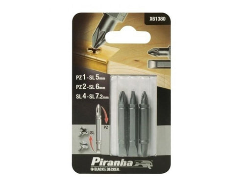 BLACK&DECKER - 3 PEZZI - PIRANHA SET INSERTI PER AVVITATORI - A DOPPIA FACCIA