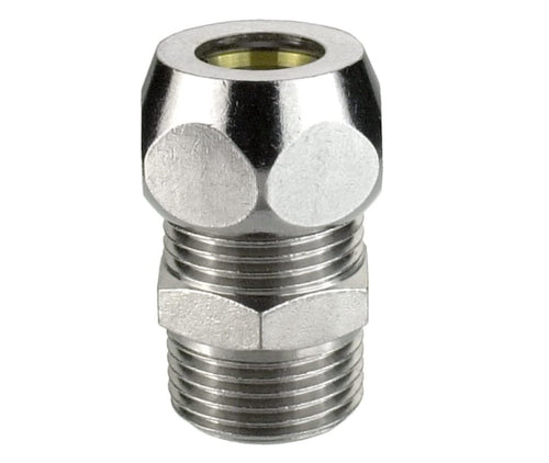 RACCORDO DRITTO DOPPIO A COMPRESSIONE - FILETTO MASCHIO 3/4 SU UN LATO - IN OTTONE CROMATO