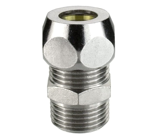 RACCORDO DRITTO DOPPIO A COMPRESSIONE - FILETTO MASCHIO 3/4" SU UN LATO - IN OTTONE CROMATO