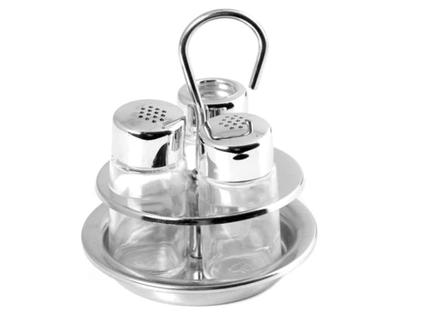 MONTINI - "SALIERA" SET SALE/PEPE/STECCHINI - IN ACCIAIO INOSSIDABILE