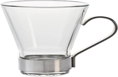 BORMIOLI - 6 PEZZI - TAZZINE DA CAFFE' YPSILON - 11cl - IN VETRO CON MANICO E BASE IN ACCIAIO INOSSIDABILE