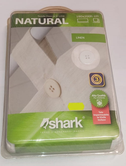 SHARK - TENDA DA DOCCIA COMPLETA DI GANCI IN LINO LINEA LINEN 180x200h cm - COLORE BAINCO CON BOTTONI