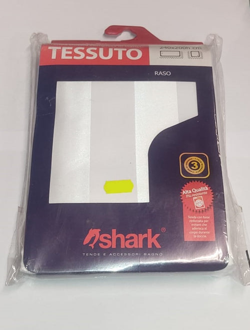 SHARK - TENDA DA DOCCIA COMPLETA DI GANCI IN TESSUTO LINEA RASO 240x200h cm - COLORE BIANCO A RIGHE ATERNATE