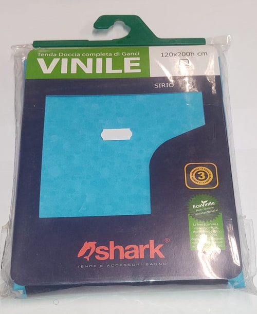 SHARK - TENDA DA DOCCIA COMPLETA DI GANCI IN VINILE LINEA SIRIO 120x200h cm - COLORE AZZURRO
