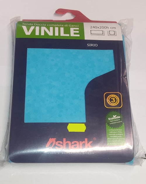 SHARK - TENDA DA DOCCIA COMPLETA DI GANCI IN VINILE LINEA SIRIO 240x200h cm - COLORE AZZURRO
