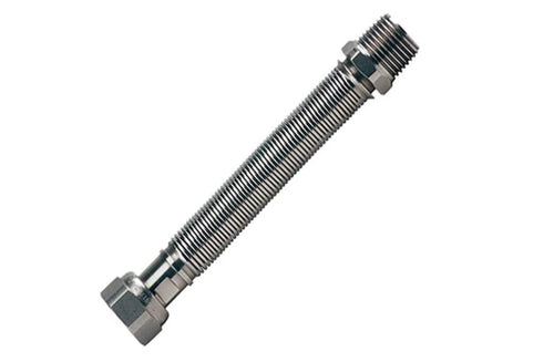 TUBO FLESSIBILE ESTENSIBILE ACQUA 100/200MM - PER CALDAIA/SCALDABAGNO - RACCORDO 1/2 - IN ACCIAIO INOX