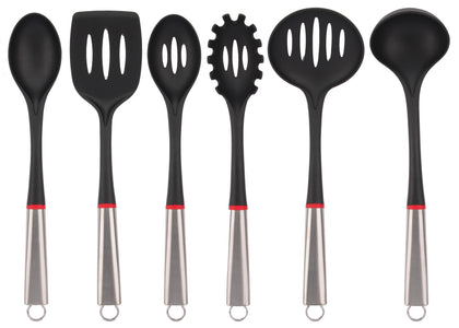 Set 6 Pezzi Mestolame Nylon con Manico in Acciaio Inox