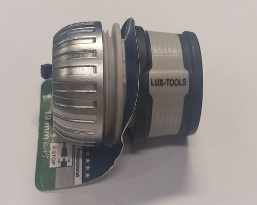 CONNETTORE TUBO PROFESSIONALE CON ATTACCO 3/4 - 19MM - CON AQUA STOP E REGOLATORE DEL FLUSSO IN METALLO