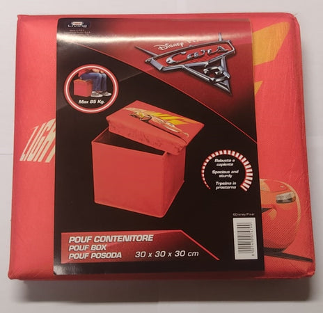 DOMOPAK - POUF CUBIC0 CON COPERCHIO "LIVING" PER ORGANIZZAZIONE CAMERETTA 30x30x30CM - RAPPRESENTAZIONE CARTONE "CARS