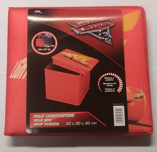 DOMOPAK - POUF CUBIC0 CON COPERCHIO LIVING PER ORGANIZZAZIONE CAMERETTA 30x30x30CM - RAPPRESENTAZIONE CARTONE CARS