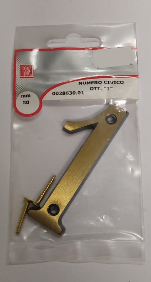 ORECA - NUMERO CIVICO 1 IN OTTONE SATINATO 80MM
