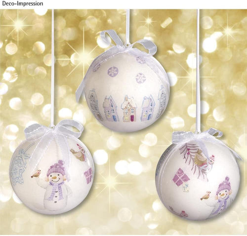 RAYHER - 3 PEZZI - SFERE DI NATALE IN PLEXIGLASS WINTERTIME - 8CM