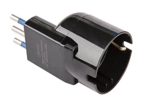 POLYPOOL SECUR - ADATTATORE SPINA SALVASPAZIO 10A 2P+T+ SCHUCO - TEDESCA-ITALIANA COLORE NERA