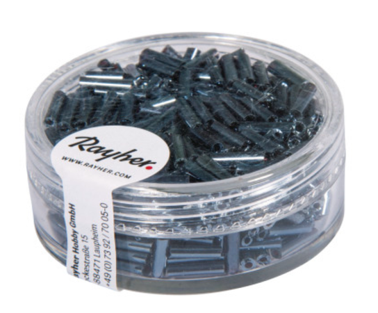 RAYHER - 15gr MATITE DI VETRO COLORE "PIETRA DEL SANGUE" LUNGHE 7x2mm - CON FORO ARGENTATO