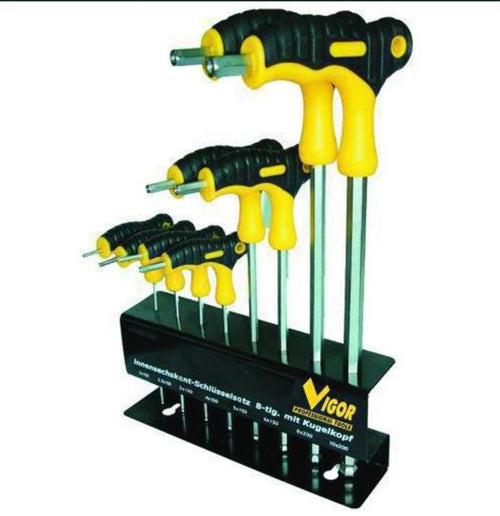 VIGOR - 8PEZZI - SERIE 8 CACCIAVITI IN ACCIAIO CROMO VANADIO ESAGONALI - IMPUGNATURA A T