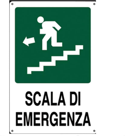 PUBBLICENTRO - CARTELLO METALLICO "SCALA EMERGENZA" CON UOMO FRECCIA A SINISTRA 300X200MM